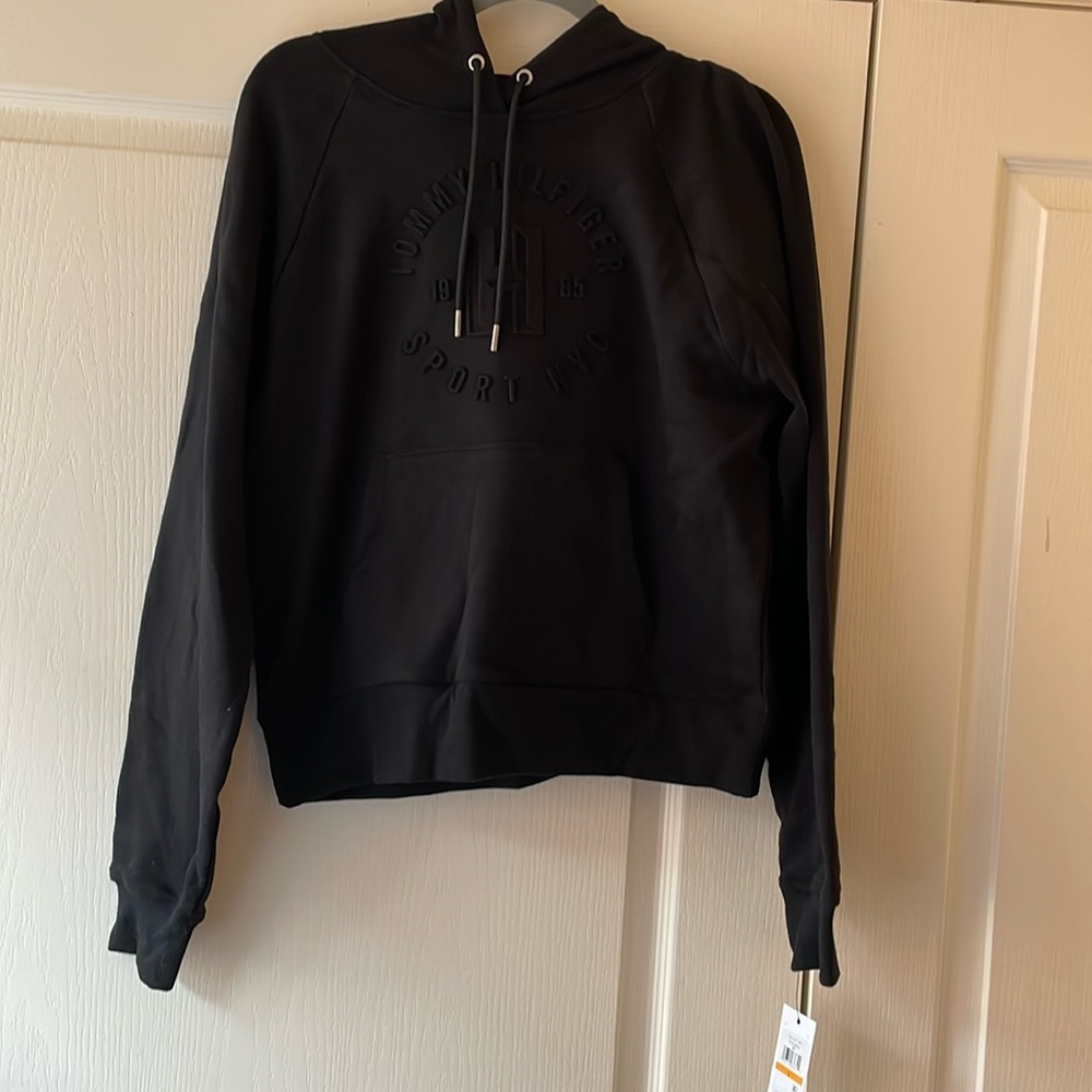 Tommy Hilfiger ladies fleece hoodie sweatshirt, Black, Sz Small